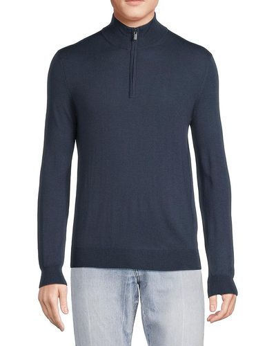 Saks Fifth Avenue Saks Fifth Avenue Essential Merino Wool Blend Quarter Zip Sweater - Blue