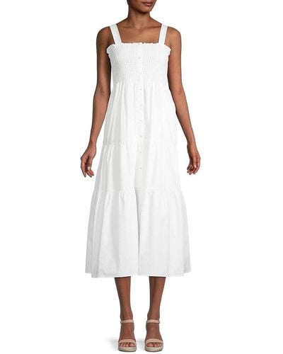 Nicole Miller Smocked Midi Day Dress - White