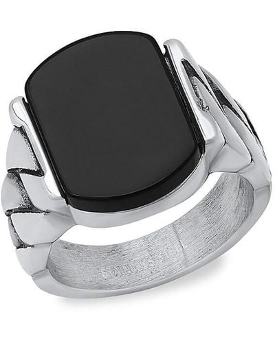 Anthony Jacobs Stainless Steel & Simulated Onyx Chain Signet Ring - Black