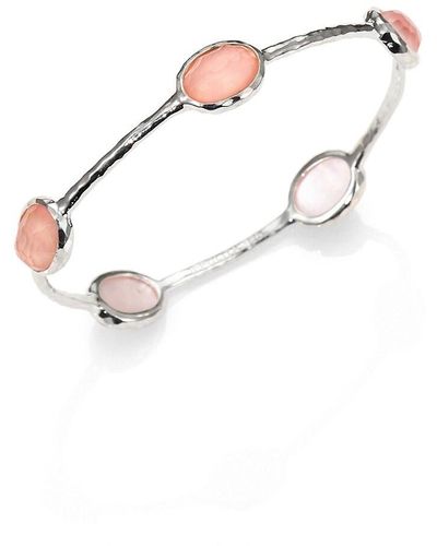 Ippolita Wonderland Blush Mother-of-pearl, Clear Quartz & Sterling Silver Station Five-stone Doublet Bangle Bracelet - White