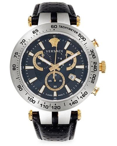 Versace Bold Chrono 46mm Stainless Steel & Leather Strap Watch - Multicolor