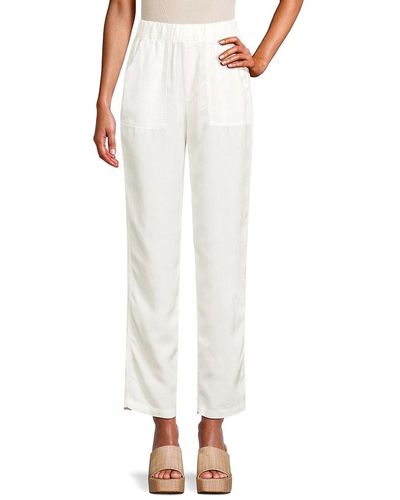 Saks Fifth Avenue Solid Flat Front Pants - White