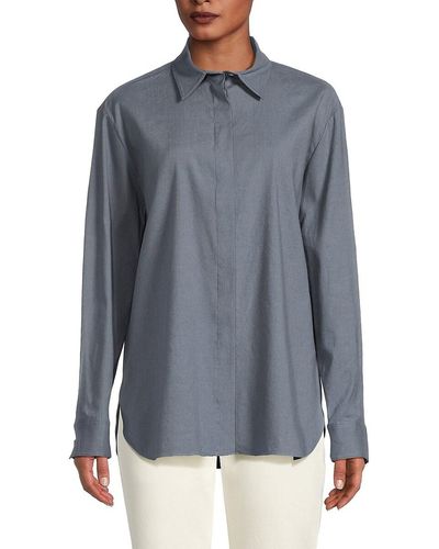 Theory Classic Linen Blend Button Down Shirt - Gray