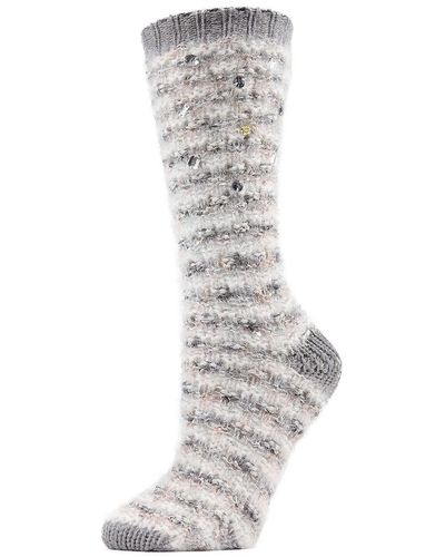 Memoi Women's Jewelled Marled Knit Crew Socks - Grey - Size 9-11