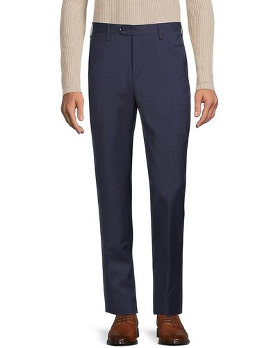 Santorelli Modern Fit Crosshatch Wool Pants - Gray