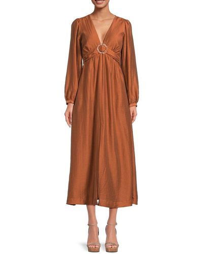 Lost + Wander Lost + Wander Pacific Grove Linen Blend Midi Dress - Brown