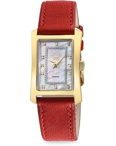 Gevril Luino 29mm Goldtone Stainless Steel, Diamond & Leather Strap Watch - Red