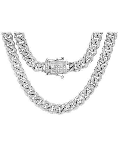Anthony Jacobs Stainless Steel & Simulated Diamond Cuban Link Chain Necklace - Grey
