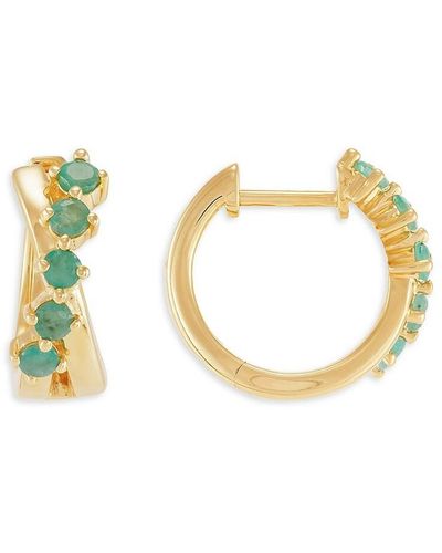 Saks Fifth Avenue 14k Yellow Gold & Emerald Huggie Earrings - Metallic
