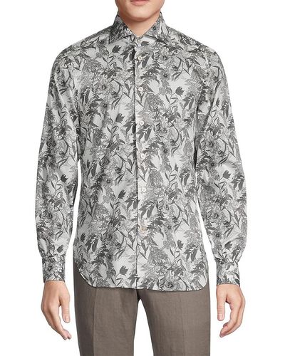 Kiton Floral Sport Shirt - Grey