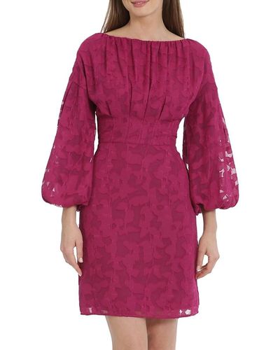 Maggy London Boatneck Puff Sleeve Lace Dress - Red