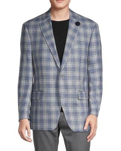 Hart Schaffner Marx Plaid Wool-silk Blend Sportscoat - Gray