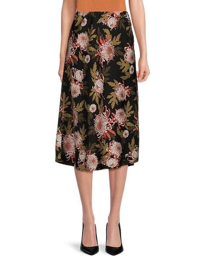 Adrianna Papell Floral Satin A-line Skirt - Black