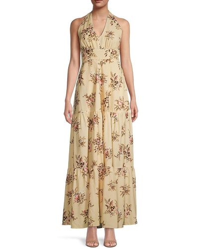 Elie Tahari Floral Maxi Tiered Dress - Natural