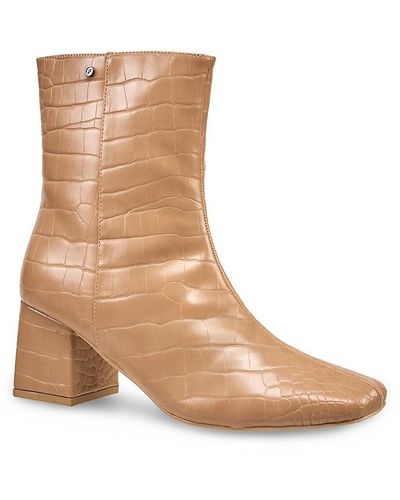 French Connection Bina Croc Embossed Faux Leather Ankle Boots - Natural