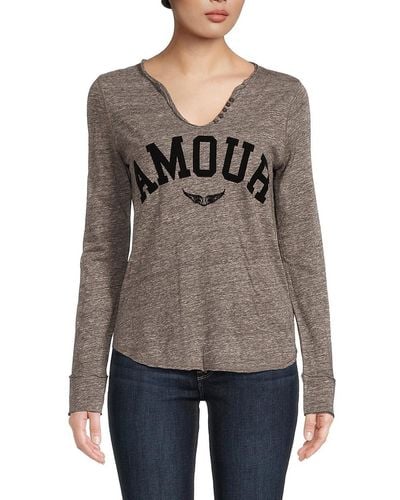 Zadig & Voltaire Amour Henley T Shirt - Gray
