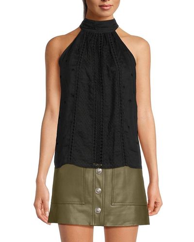 Ramy Brook Heather Embroidered Linen Blend Halter Top - Black