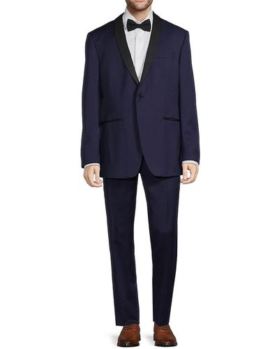 Saks Fifth Avenue Modern Fit Wool Tuxedo Suit - Blue