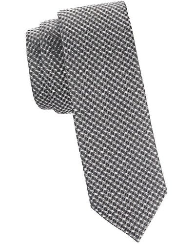 BOSS Geometric Pattern Silk Blend Tie - Gray