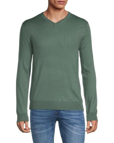 Saks Fifth Avenue Saks Fifth Avenue Essential Merino Wool Blend V-neck Sweater - Green
