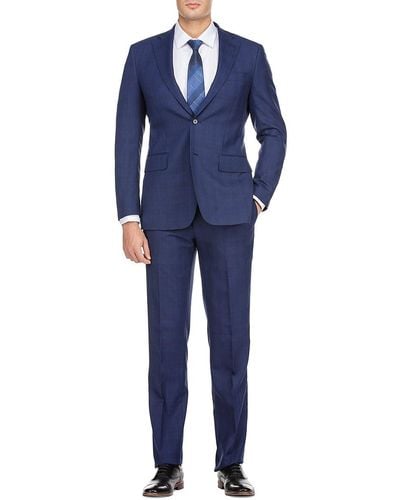 English Laundry Slim Fit Plaid Wool Blend Suit - Blue