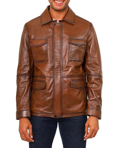 VELLAPAIS Rion Leather Jacket - Brown