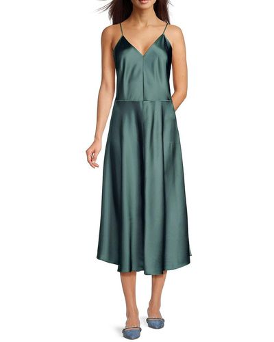 VINCE COTTON-LINEN CHAMBRAY A-LINE DRESS