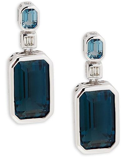 Effy 14k White Gold, Diamond & Topaz Drop Earrings - Blue