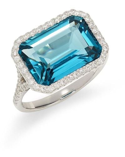 Effy 14k White Gold, London Blue Topaz & Diamond Halo Ring