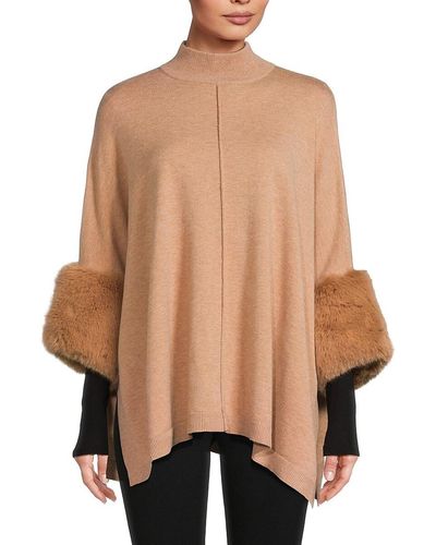 Saks Fifth Avenue Saks Fifth Avenue Faux Fur Trim Sweater - Natural