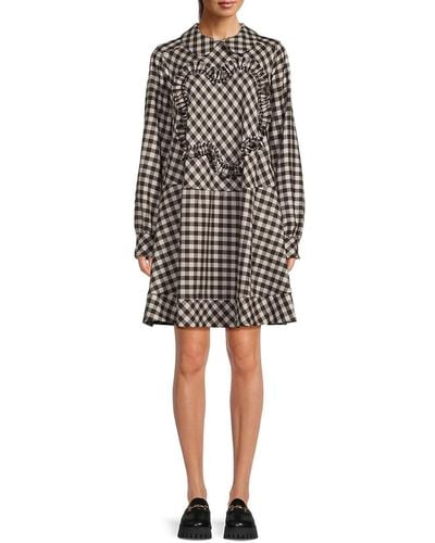 KENZO Gingham Wool Collared Shift Dress - Multicolour