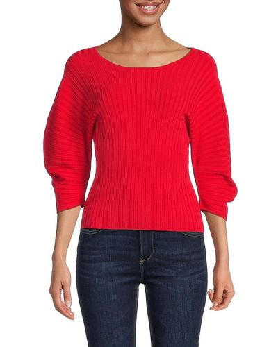 BCBGMAXAZRIA Balloon Sleeve Ribbed Knit Sweater - Red
