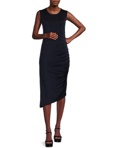 Calvin Klein Ruched Asymmetric Hem Midi Dress - Blue
