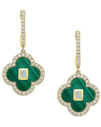Effy 14k Yellow Gold, Diamond & Malachite Floral Drop Earrings - Green