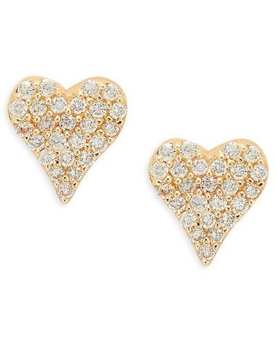 Saks Fifth Avenue Saks Fifth Avenue 14k Yellow Gold & 0.091 Tcw Diamond Heart Shaped Stud Earrings - White