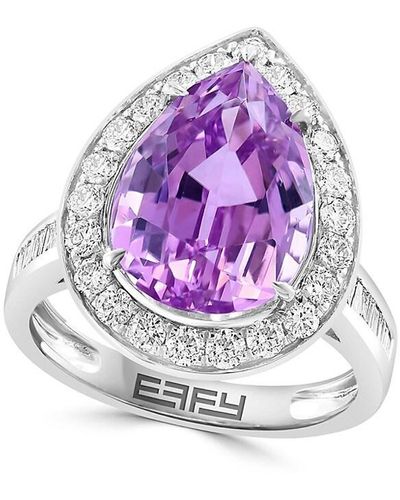 Effy 14k White Gold, Kunzite & Diamond Pear Halo Ring - Pink