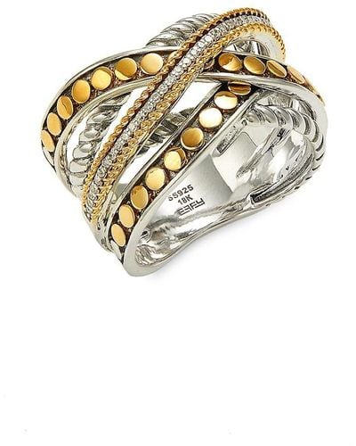 Effy 18k Yellow Gold, Sterling Silver & Diamond Ring/size 7 - Metallic