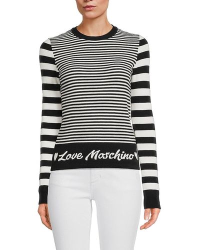 Love Moschino Stripe Wool Blend Crewneck Sweater - Blue