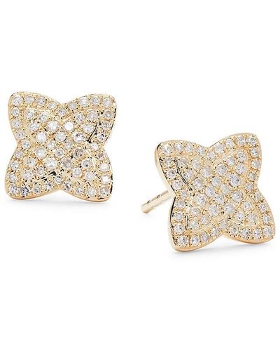Effy 14k Yellow Gold & 0.37 Tcw Diamond Clover Stud Earrings - White