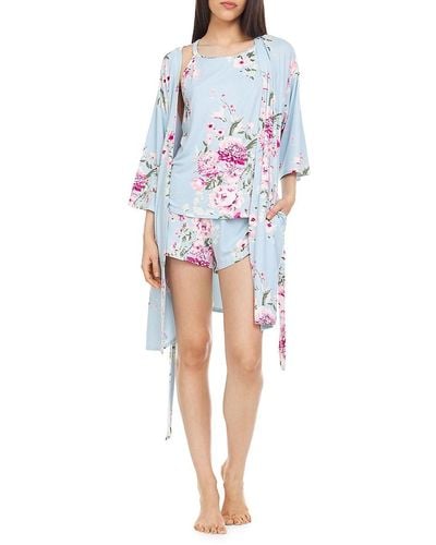 Flora Nikrooz Maple 3-piece Floral Pyjama Short Set - Blue