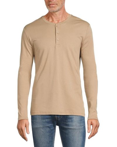 Saks Fifth Avenue Solid Long Sleeve Henley - White