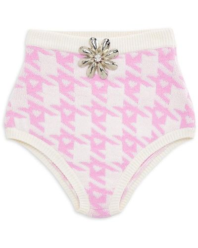 Area Embellished Houndstooth Wool Blend Shorts - Pink