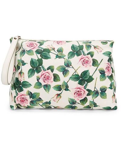Dolce & Gabbana Enveloppe Rose Print Wristlet Pouch - Green