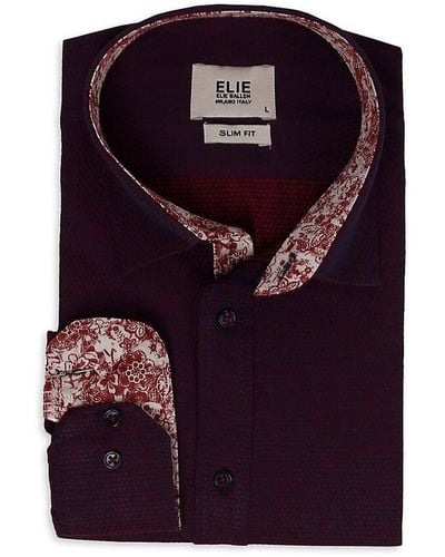 Elie Balleh Floral Trim Jacquard Dress Shirt - Purple