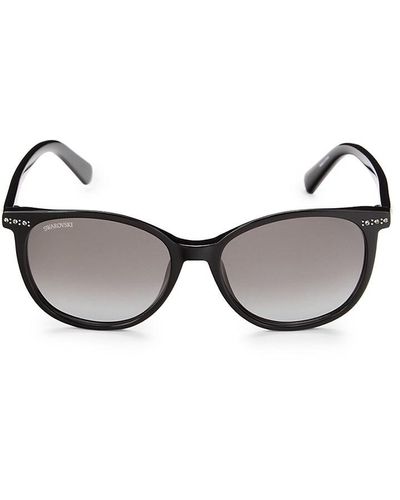 Swarovski 53mm Crystal Oval Sunglasses - Black
