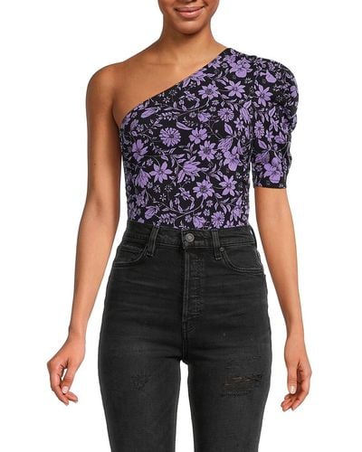 Free People Somethin' Bout You Floral Stretch Knit Bodysuit - Blue