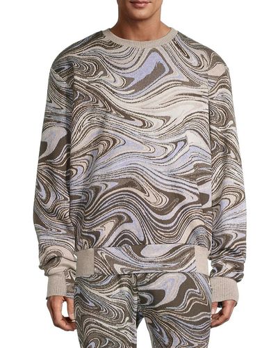 Twenty Liquid Swirl Hyper Reality Knit Crewneck Sweater - Grey
