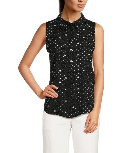 Karl Lagerfeld Logo Polka Dot Collared Shirt - Black