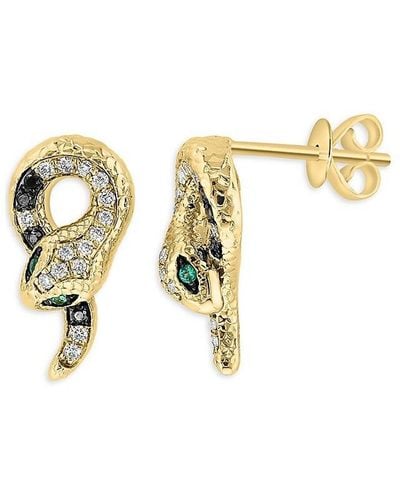 Effy 14K, Diamond & Snake Stud Earrings - Metallic