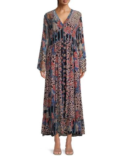 Johnny Was Ontar Beesley Print Silk Blend Maxi Dress - Red